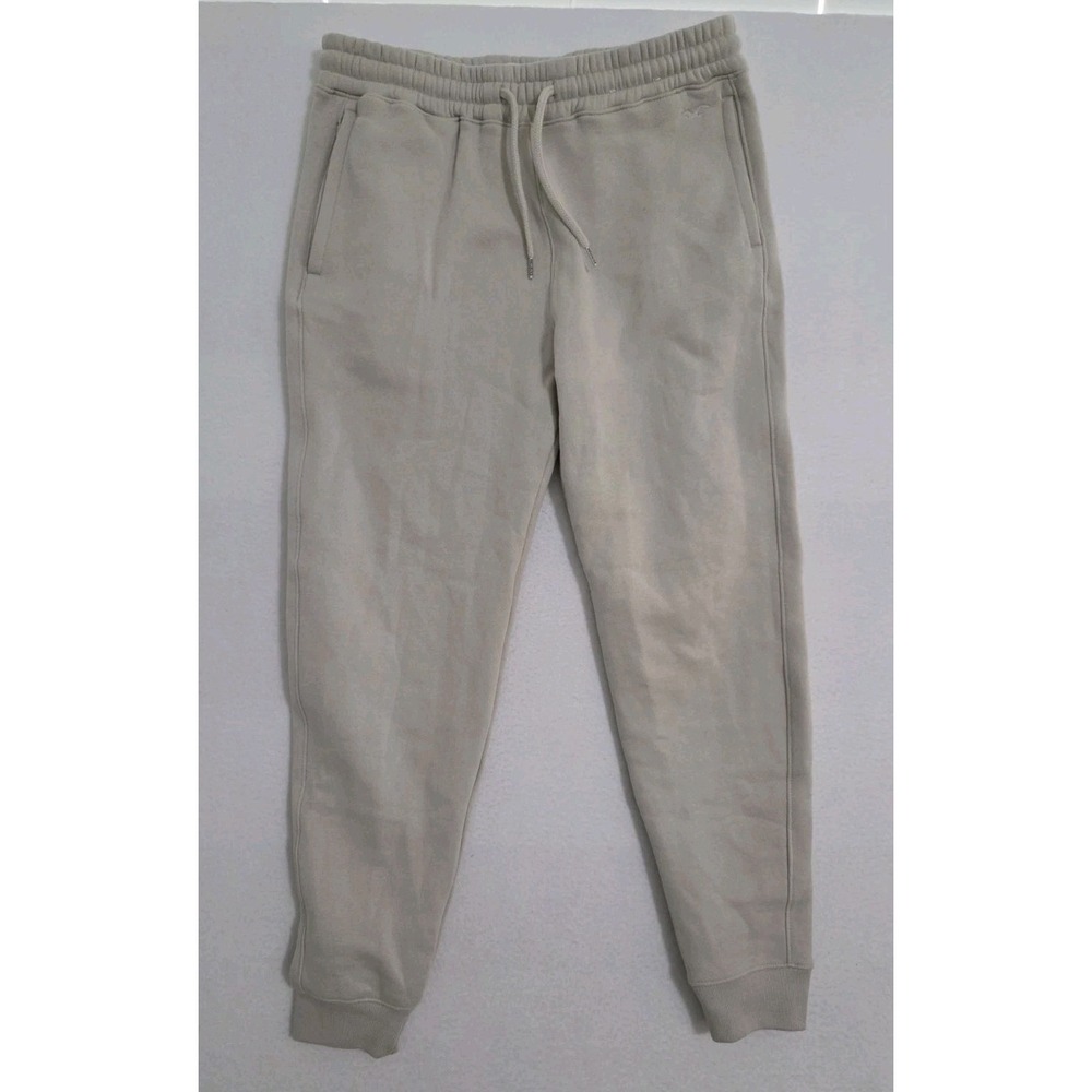Hollister Men M Fleece Lined Jogger Sweatpants Zip Pocket Beige Drawstring Warm